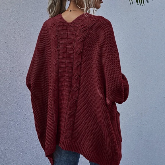 open front knit pocket batwing sleeve cardigan - Picture 7 of 12